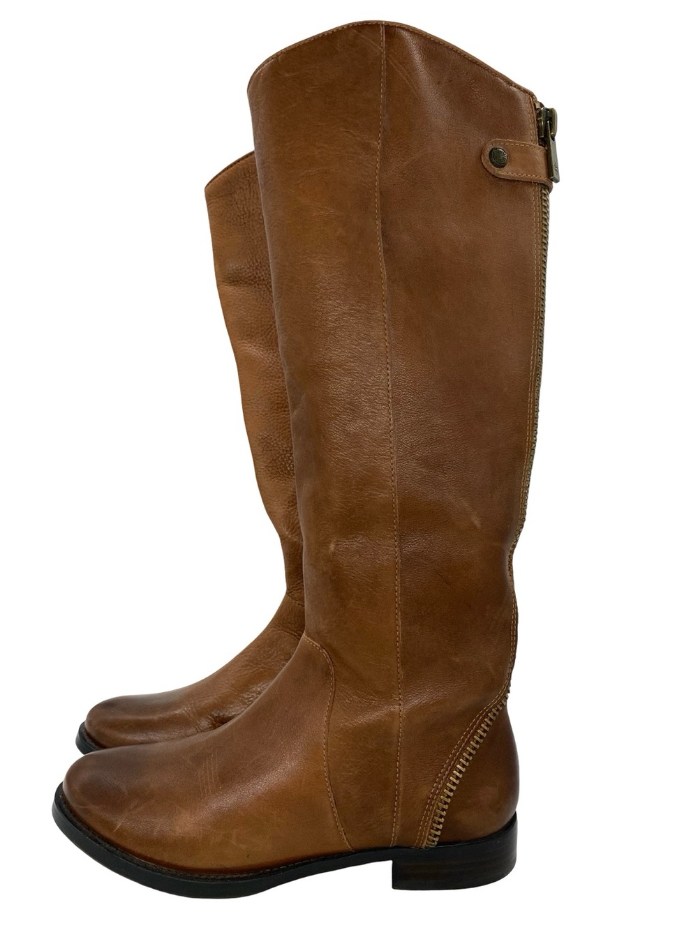 Arturo Chiang Leather Knee High Riding Moto Boots in Cognac Brown Size 8
